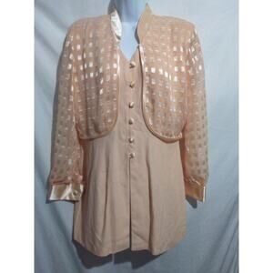 Vintage Lori Weidner Size 12 Petite L/S Peach French Cuff Formal Tunic Top